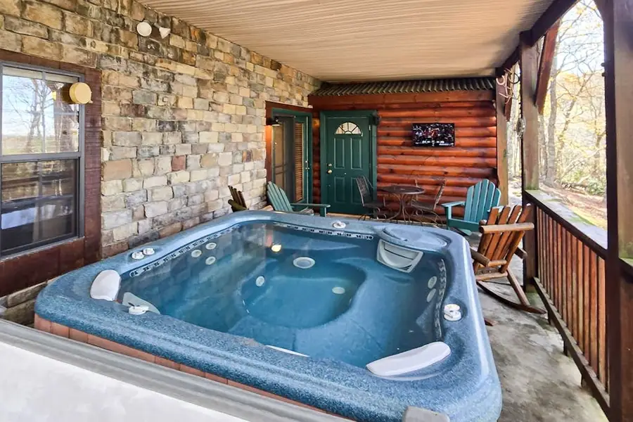 Private covered hot tub at Fallen Leaf in Highlands, North Carolina